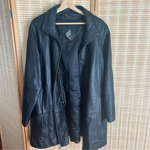 TIBOA Women's Black Leather Coat Large - Picture 2 of 11